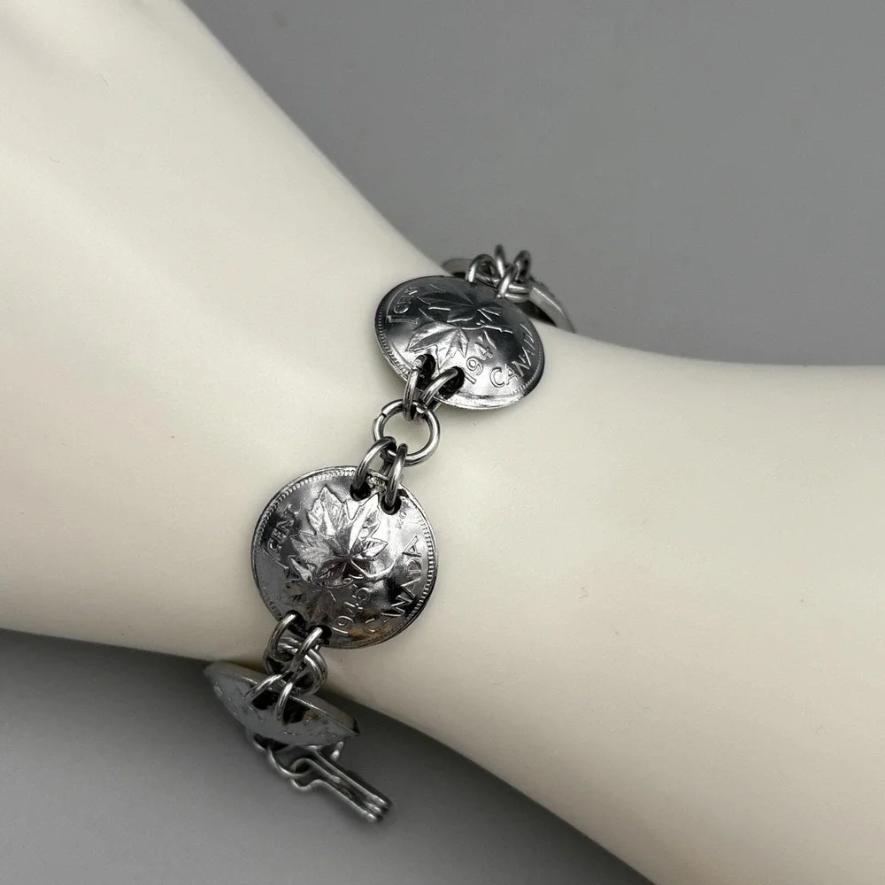 Silver Plated Canadian One Cent Domed Bracelet 6.25